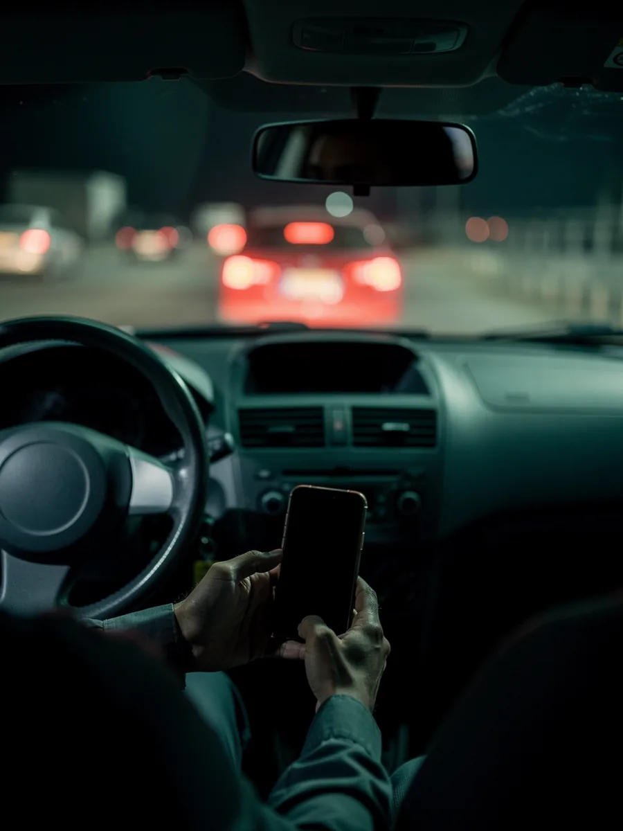 Ruky s mobilným telefónom v aute, ktoré čaká v rade na hraničnom priechode